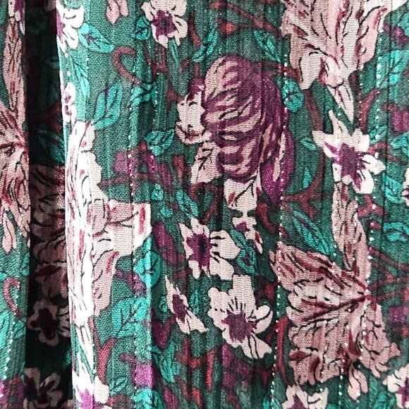 Melloday Long Sleeve Semi Sheer Floral Purple And Green Button Up Blouse - Picture 8 of 9